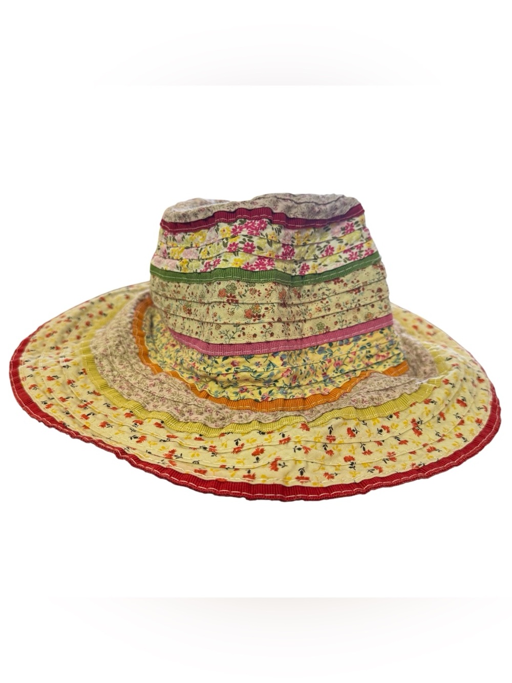 Grevi Firenze Made in Italy Floral Ribbon Bucket Hat Pink Red Blues Cottagecore